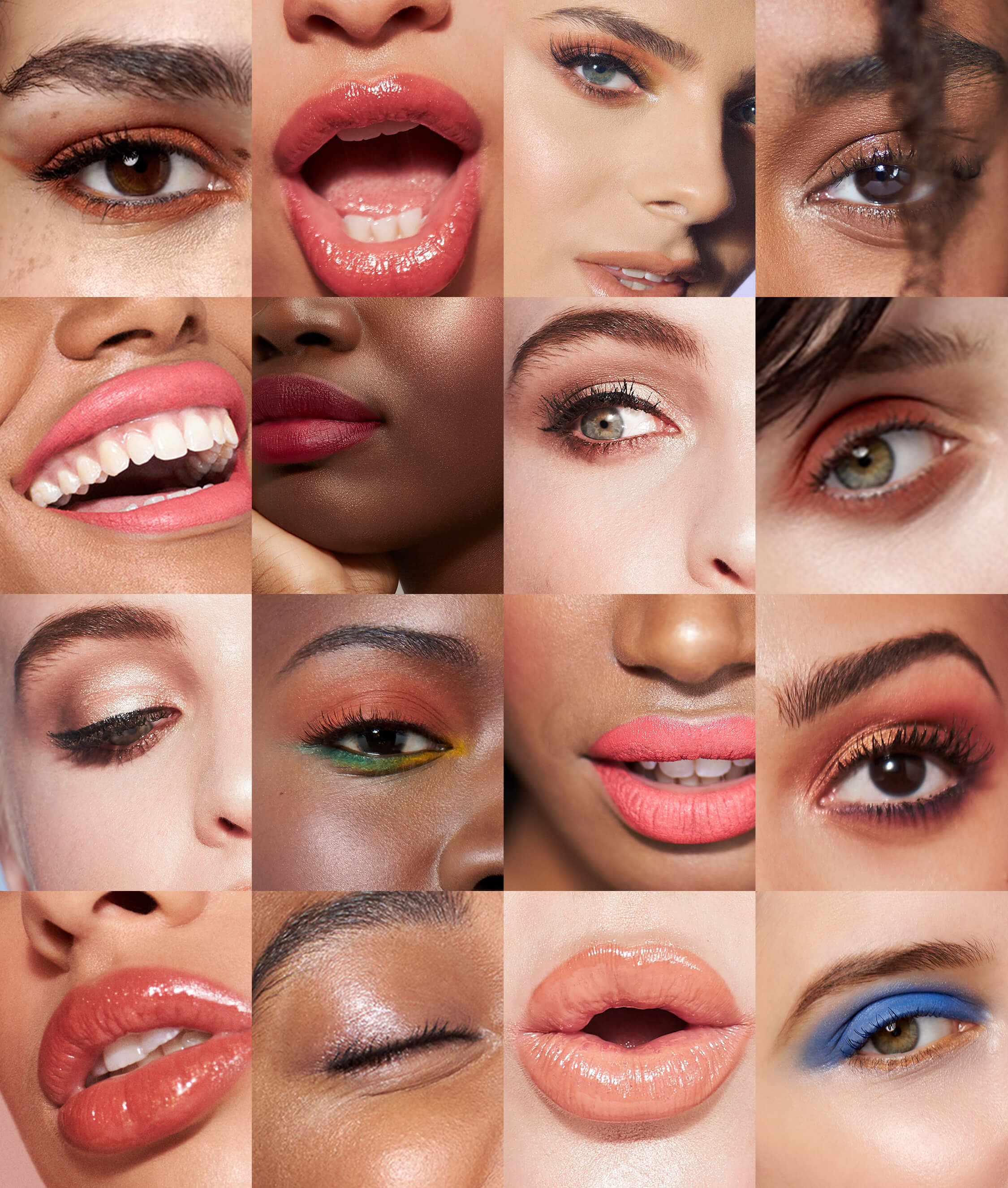 Collage of different men and women showing eyes, lips and face