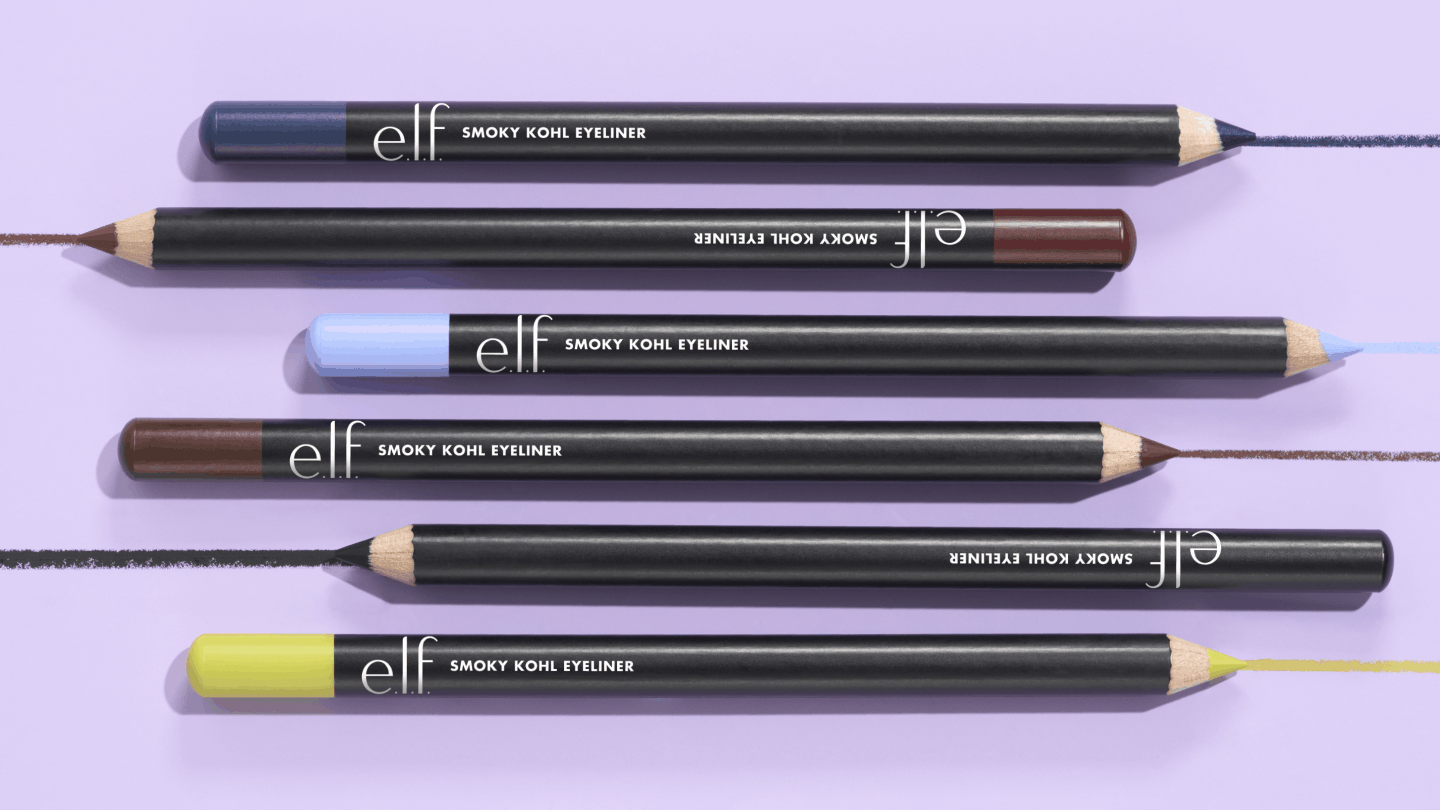 elf Smoky Kohl Eyeliner, Glow Reviver Melting Lip Balm, Cream Glide Lip Liner, and Lip Oil Glimmer