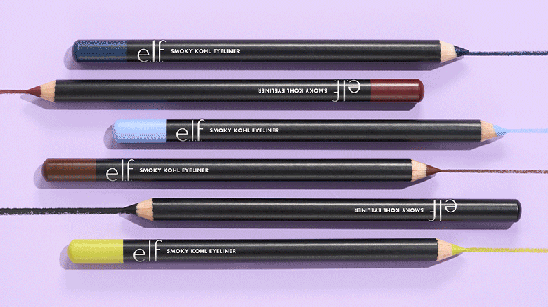 elf Smoky Kohl Eyeliner, Glow Reviver Melting Lip Balm, Cream Glide Lip Liner, and Lip Oil Glimmer